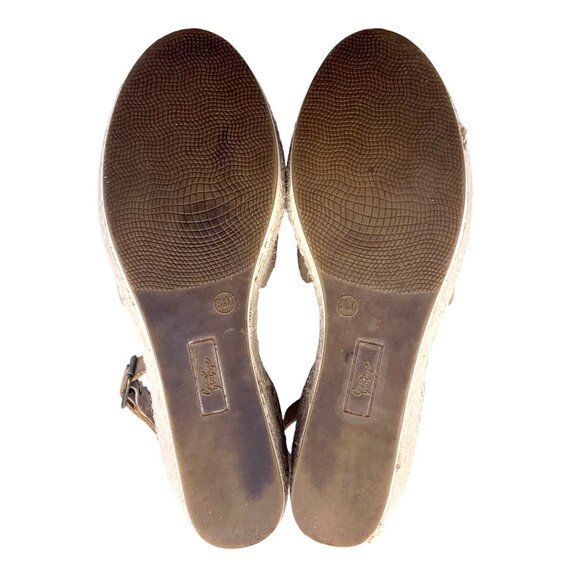 Boho Tan Suede Scalloped Jute Espadrille Wedge Sandals 8.5 Ankle Strap Festival - Picture 8 of 9